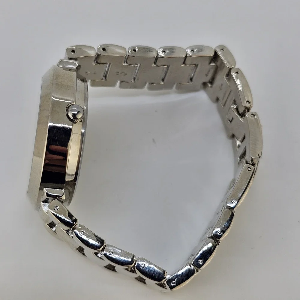 Women Watch 38MM Burgundy Dial Charms on Dial Gray Metal Bands 6.5